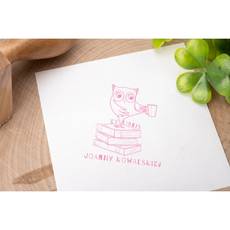 Ex Libris Stamp for Ink Imprinting - Owl 2 - Handle Dimensions 50x50mm - EX017