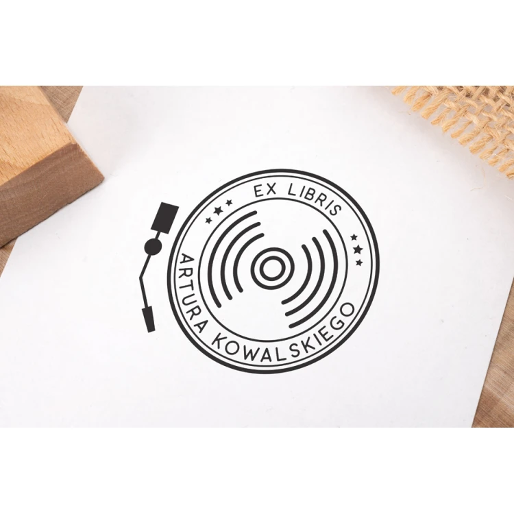 Ex Libris Stamp for Ink Imprinting - Gramophone - Handle Dimensions 50x50mm - EX018