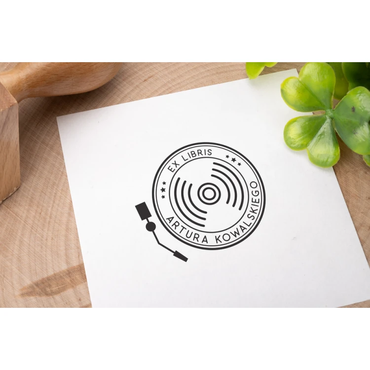Ex Libris Stamp for Ink Imprinting - Gramophone - Handle Dimensions 50x50mm - EX018