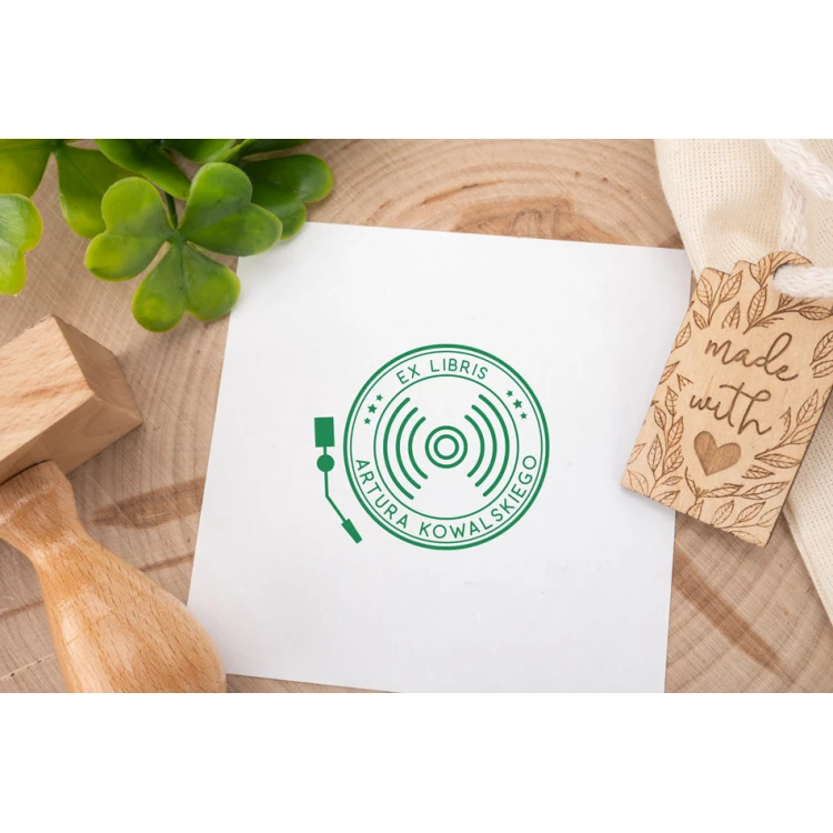 Ex Libris Stamp for Ink Imprinting - Gramophone - Handle Dimensions 50x50mm - EX018