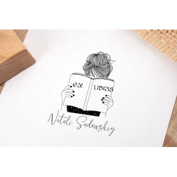 Ex Libris Stamp for Ink Imprinting - Lady - Handle Dimensions 50x50mm - EX035