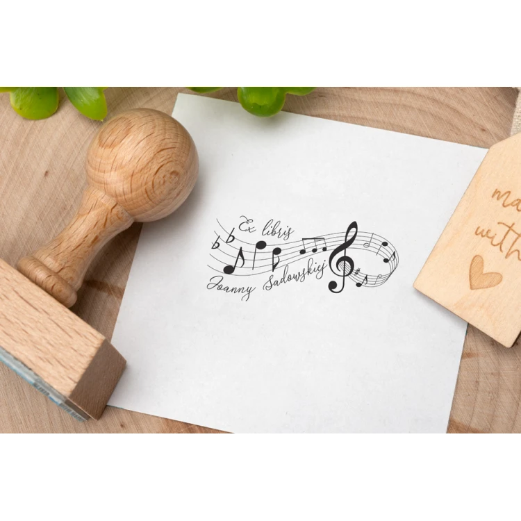 Ex Libris Stamp for Ink Imprinting - Staff Notation - Handle Dimensions 50x30mm - EX019