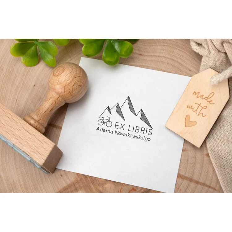 Ex Libris Stamp for Ink Imprinting - Mountains 3 - Handle Dimensions 40x30mm - EX020