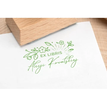Ex Libris Stamp for Ink Imprinting - Flowers - Handle Dimensions 50x30mm - EX022