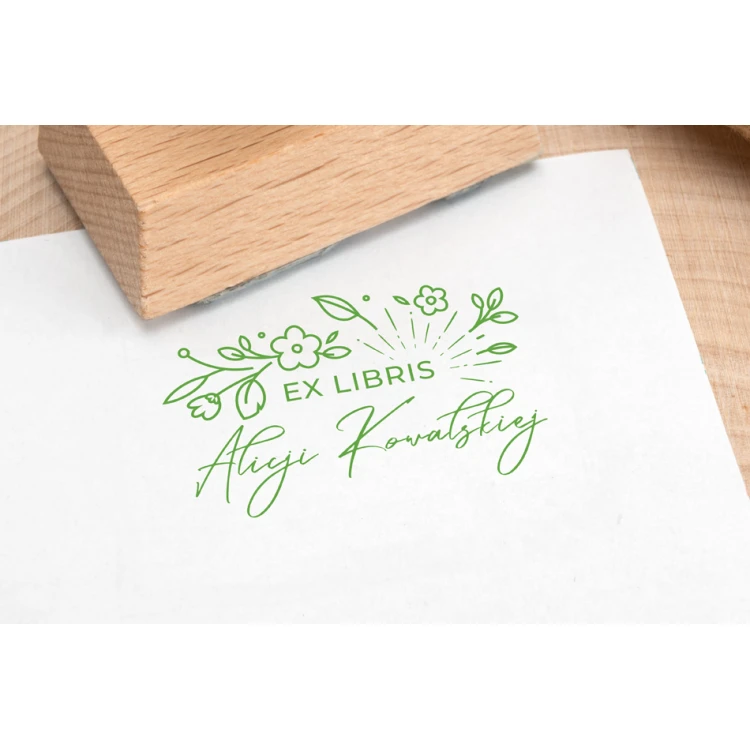 Ex Libris Stamp for Ink Imprinting - Flowers - Handle Dimensions 50x30mm - EX022