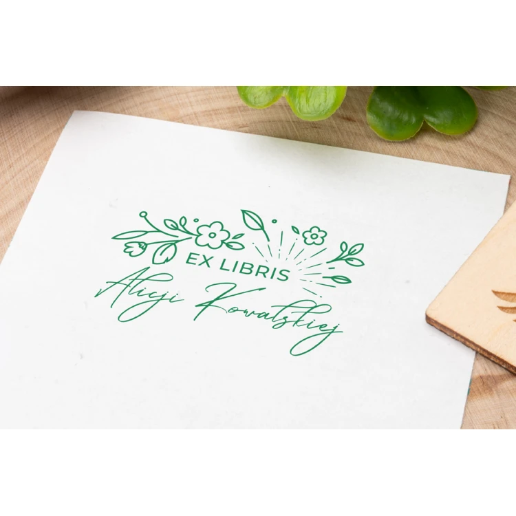 Ex Libris Stamp for Ink Imprinting - Flowers - Handle Dimensions 50x30mm - EX022