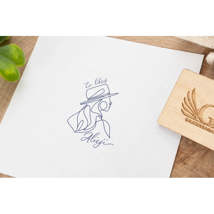 Ex Libris Stamp for Ink Imprinting - Woman - Handle Dimensions 30x40mm - EX023