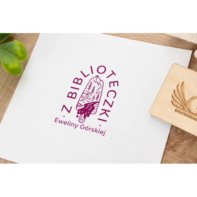 Ex Libris Stamp for Ink Imprinting - Mountains 4 - Handle Dimensions 30x40mm - EX025