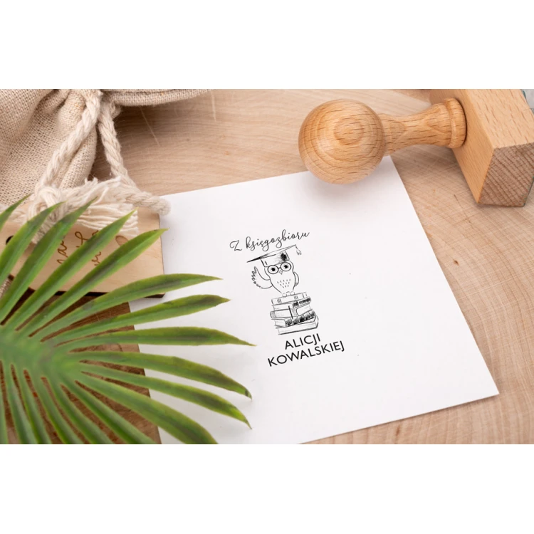 Ex Libris Stamp for Ink Imprinting - Owl - Handle Dimensions 30x50mm - EX027
