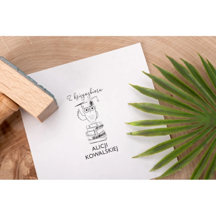 Ex Libris Stamp for Ink Imprinting - Owl - Handle Dimensions 30x50mm - EX027