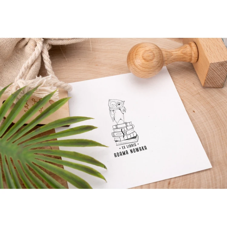 Ex Libris Stamp for Ink Imprinting - Owl - Handle Dimensions 30x50mm - EX028