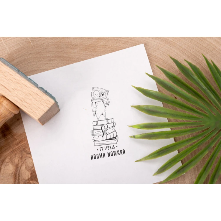 Ex Libris Stamp for Ink Imprinting - Owl - Handle Dimensions 30x50mm - EX028