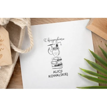 Ex Libris Stamp for Ink Imprinting - Owl - Handle Dimensions 30x50mm - EX027