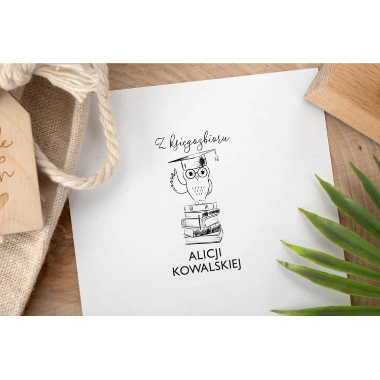 Ex Libris Stamp for Ink Imprinting - Owl - Handle Dimensions 30x50mm - EX027