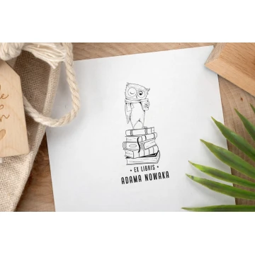 Ex Libris Stamp for Ink Imprinting - Owl - Handle Dimensions 30x50mm - EX028