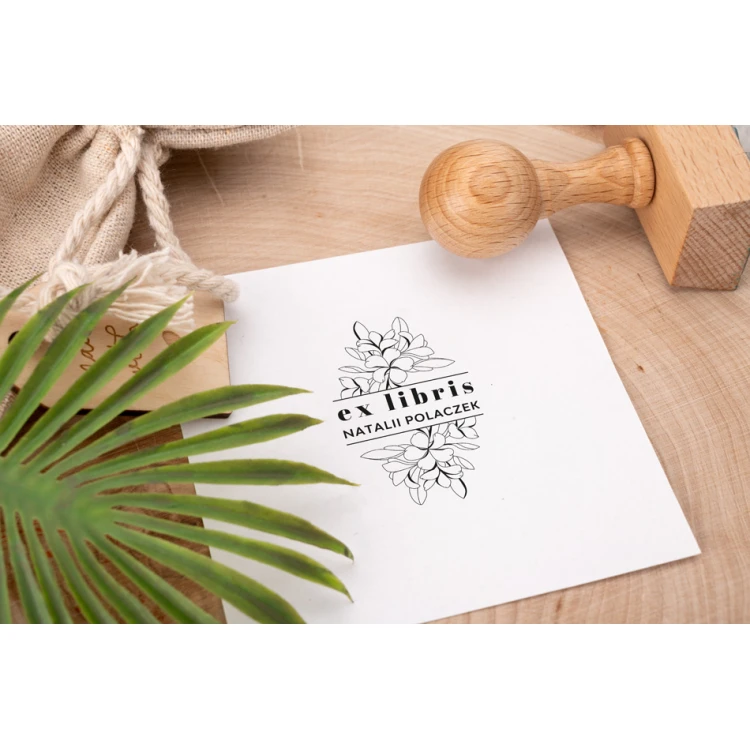 Ex Libris Stamp for Ink Imprinting - Flowers - Handle Dimensions 30x50mm - EX029