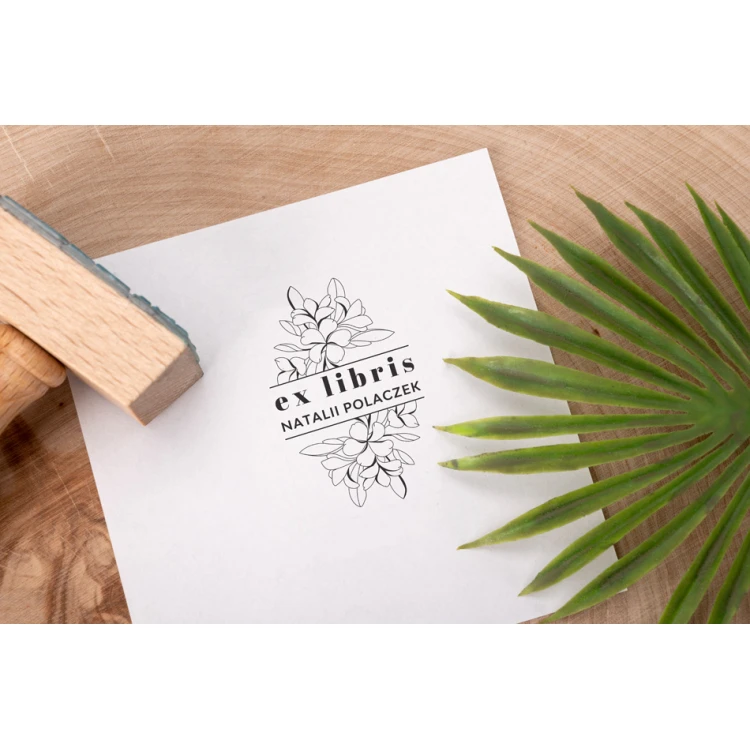 Ex Libris Stamp for Ink Imprinting - Flowers - Handle Dimensions 30x50mm - EX029