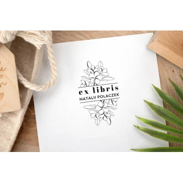Ex Libris Stamp for Ink Imprinting - Flowers - Handle Dimensions 30x50mm - EX029