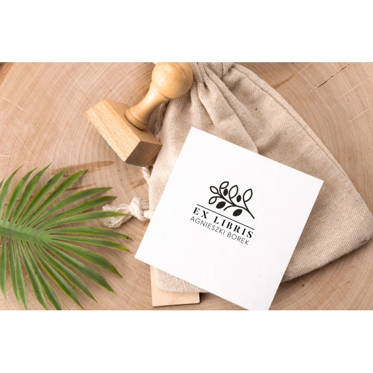 Ex Libris Stamp for Ink Imprinting - Leaves - Handle Dimensions 40x30mm - EX033