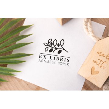 Ex Libris Stamp for Ink Imprinting - Leaves - Handle Dimensions 40x30mm - EX033