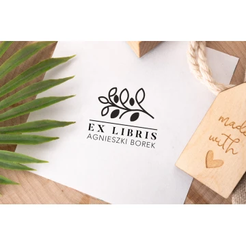 Ex Libris Stamp for Ink Imprinting - Leaves - Handle Dimensions 40x30mm - EX033