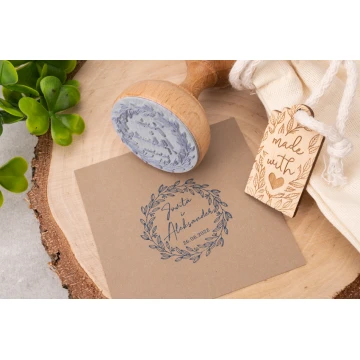Wedding stamp with wreath for ink imprinting - handle diameter 50mm - STS003