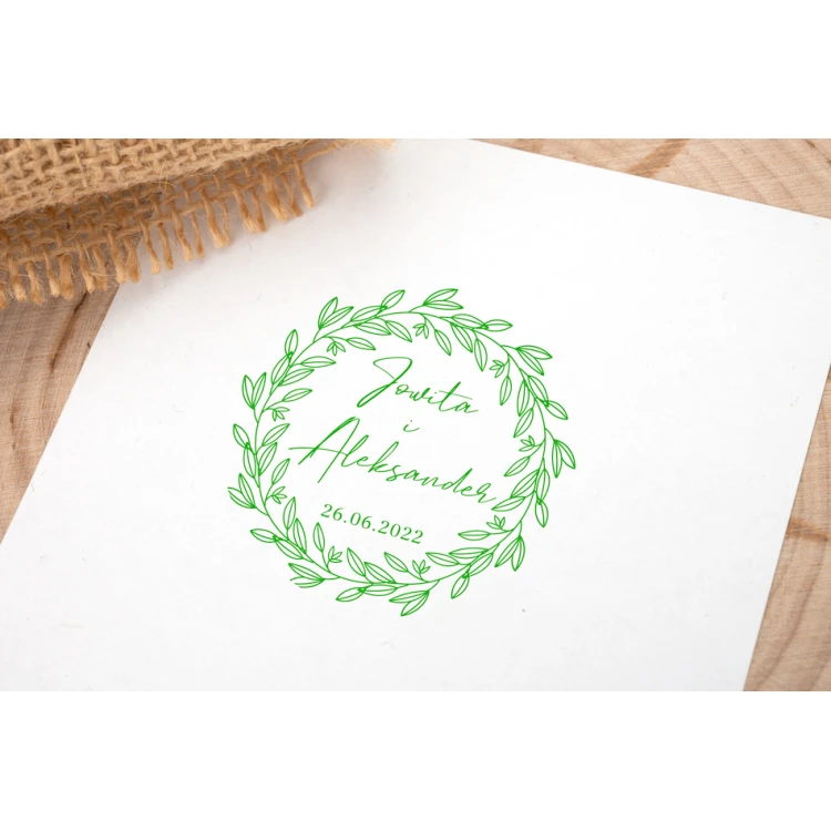 Wedding stamp with wreath for ink imprinting - handle diameter 50mm - STS003