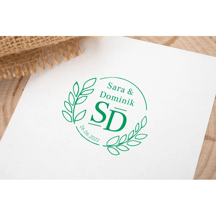 Wedding stamp with wreath for ink imprinting - handle diameter 50mm - STS014