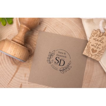 Wedding stamp with wreath for ink imprinting - handle diameter 50mm - STS014