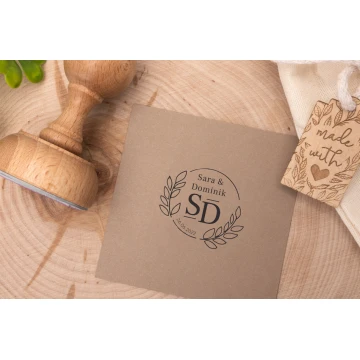 Wedding stamp with wreath for ink imprinting - handle diameter 50mm - STS014