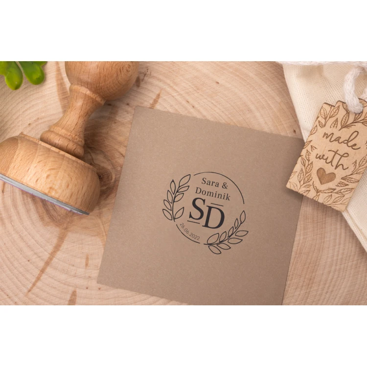 Wedding stamp with wreath for ink imprinting - handle diameter 50mm - STS014