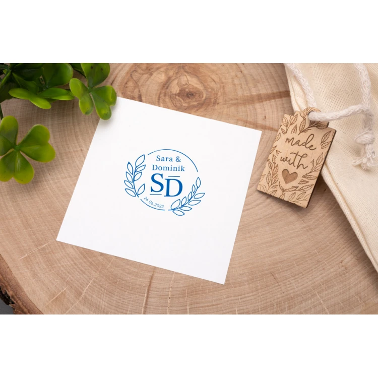 Wedding stamp with wreath for ink imprinting - handle diameter 50mm - STS014