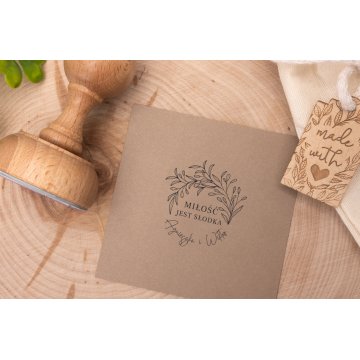 Wedding stamp with wreath for ink imprinting - handle diameter 50mm - STS018
