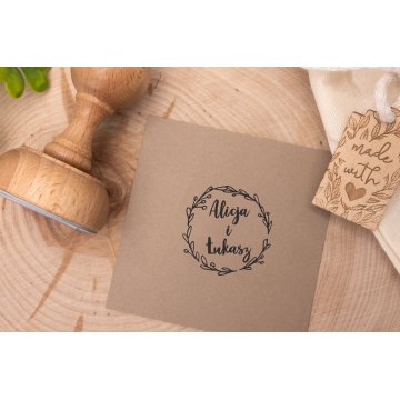 Wedding stamp with wreath for ink imprint - handle diameter 50mm - STS021