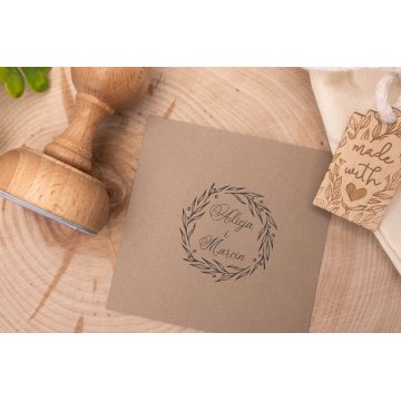 Wedding stamp with wreath for ink imprint - handle diameter 50mm - STS023