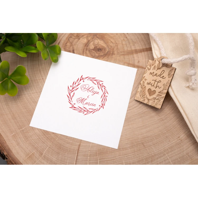 Wedding stamp with wreath for ink imprint - handle diameter 50mm - STS023