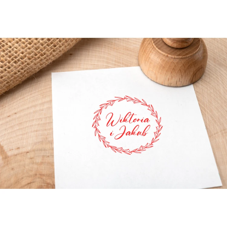 Wedding stamp with wreath for ink imprinting - handle diameter 40mm - STS039