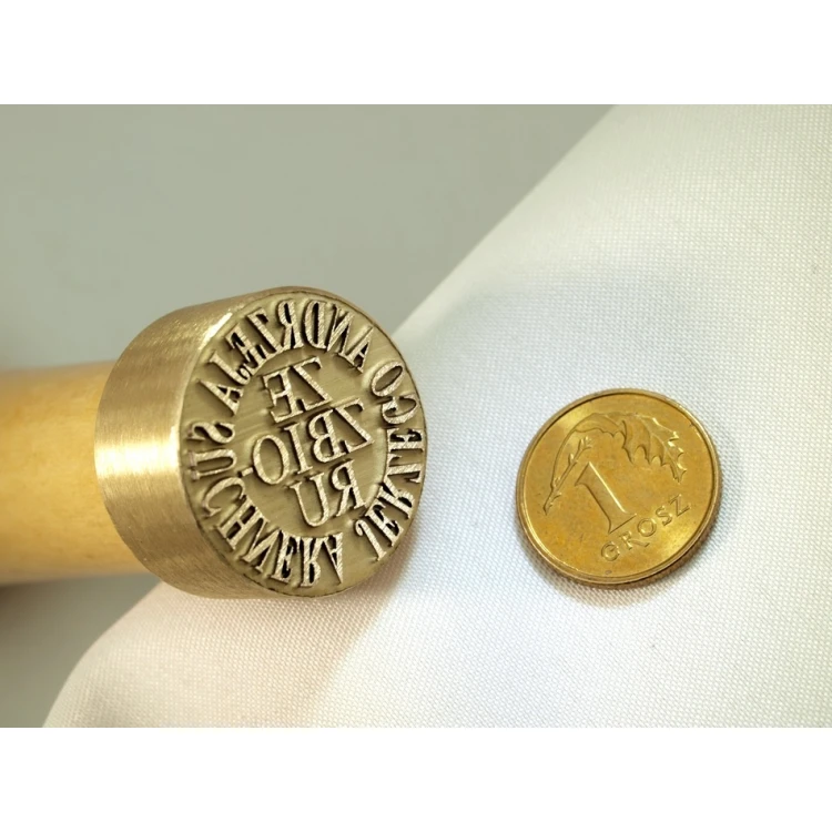 Brass stamp for ink imprinting - diameter 22mm, engraving depth about 0.4mm