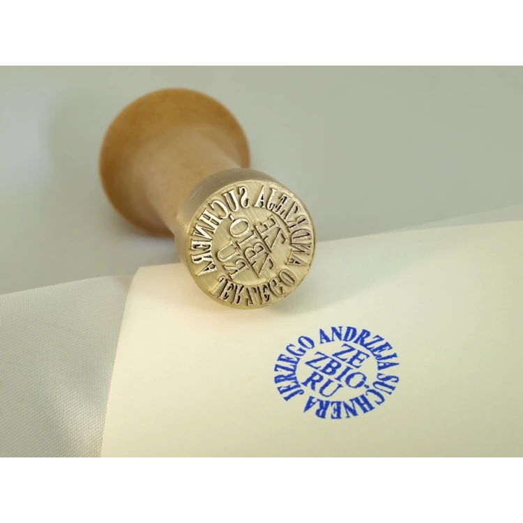 Brass stamp for ink imprinting - diameter 22mm, engraving depth about 0.4mm