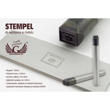 Steel stamp for metal punching - imprint size 10x7.6mm - LASER
