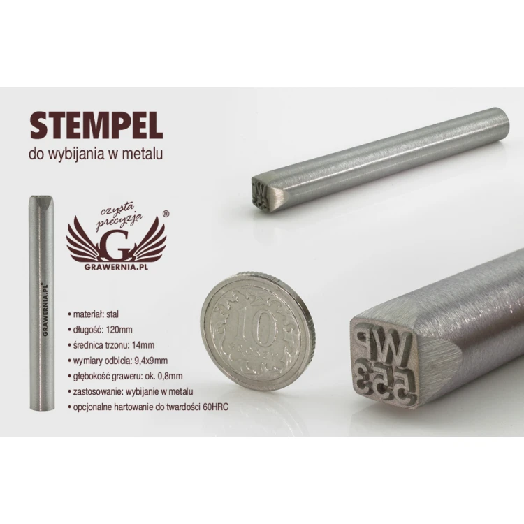 Steel stamp for metal punching - imprint size: 9.4x9mm - CNC
