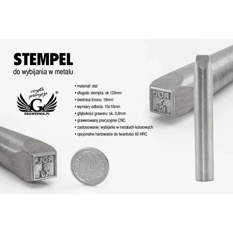 Steel stamp for metal punching - imprint dimensions 10x10mm - CNC068