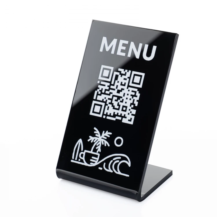 Menu Stand with QR Code - Black Plexi - Size 55x90mm - ST050