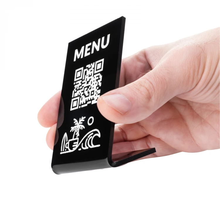 Menu Stand with QR Code - Black Plexi - Size 55x90mm - ST050