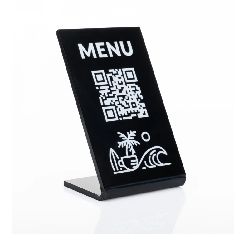 Menu Stand with QR Code - Black Plexi - Size 55x90mm - ST050
