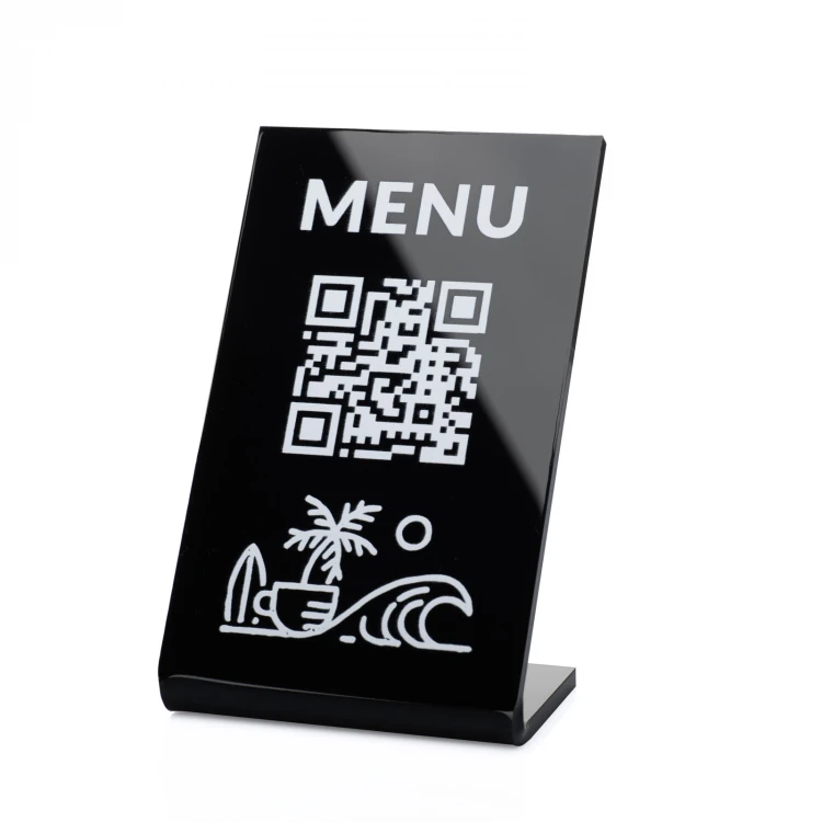 Menu Stand with QR Code - Black Plexi - Size 55x90mm - ST050
