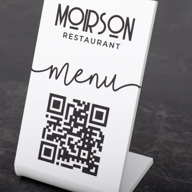 Menu Stand with QR Code - White Plexi - Dimensions 55x90mm - ST051