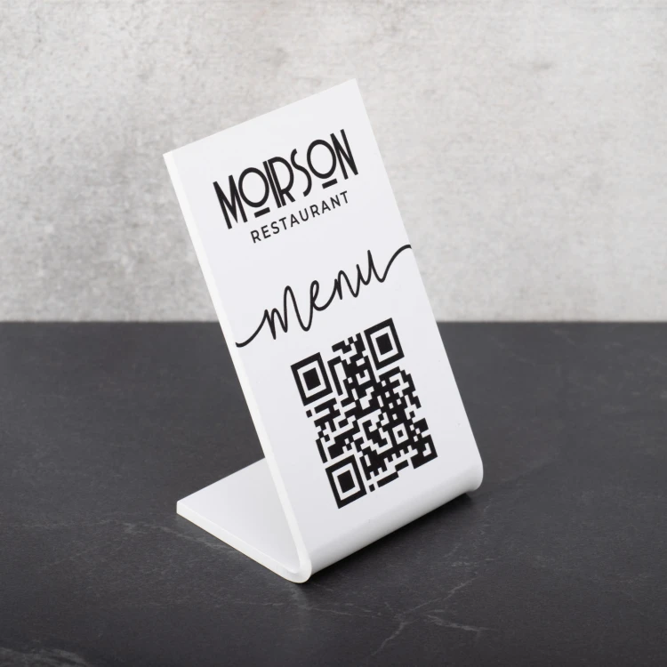 Menu Stand with QR Code - White Plexi - Dimensions 55x90mm - ST051
