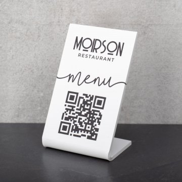 Menu Stand with QR Code - White Plexi - Dimensions 55x90mm - ST051