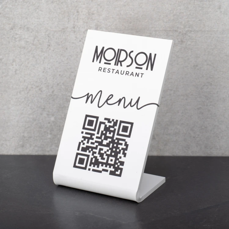 Menu Stand with QR Code - White Plexi - Dimensions 55x90mm - ST051